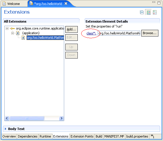 select the new run item then hit the underlined class* link