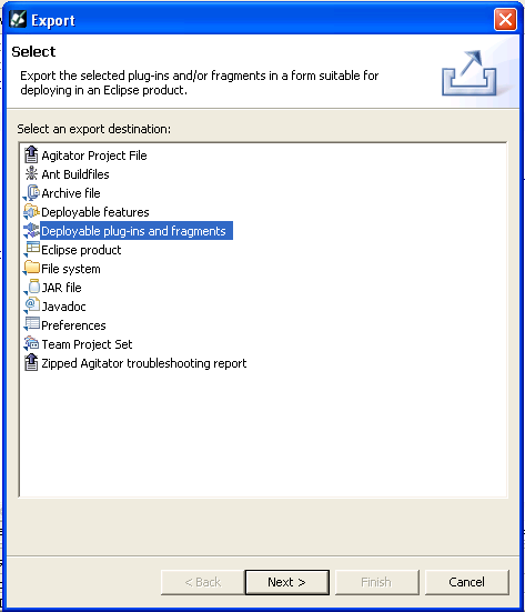 from the Export dialog choose Deployable plug-in and fragments