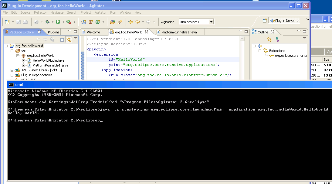 from the command-line invoke your application with the -application flag using the value of your project name plus the extension id supplied in the plugin.xml